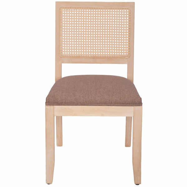 English Elm Farmhouse Rattan Dining Chair Set Solid Wood Legs Woven Cane Back Linen Seat Tan W3426P516831