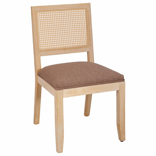 English Elm Farmhouse Rattan Dining Chair Set Solid Wood Legs Woven Cane Back Linen Seat Tan W3426P516831