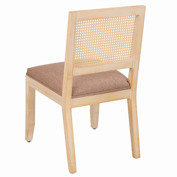 English Elm Farmhouse Rattan Dining Chair Set Solid Wood Legs Woven Cane Back Linen Seat Tan W3426P516831