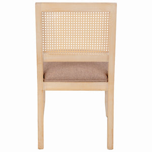 English Elm Farmhouse Rattan Dining Chair Set Solid Wood Legs Woven Cane Back Linen Seat Tan W3426P516831