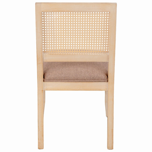 English Elm Farmhouse Rattan Dining Chair Set Solid Wood Legs Woven Cane Back Linen Seat Tan W3426P516831