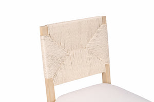 English Elm French Country Solid Wood Dining Chairs Woven Hemp Back Linen Seat Farmhouse Set Beige W3426P516832