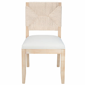 English Elm French Country Solid Wood Dining Chairs Woven Hemp Back Linen Seat Farmhouse Set Beige W3426P516832