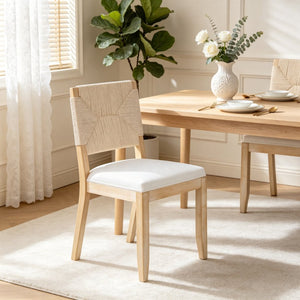 English Elm French Country Solid Wood Dining Chairs Woven Hemp Back Linen Seat Farmhouse Set Beige W3426P516832
