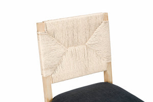 English Elm French Country Solid Wood Dining Chairs Woven Hemp Back Linen Seat Farmhouse Set Grey W3426P516833