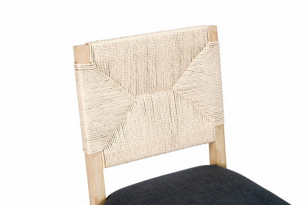 English Elm French Country Solid Wood Dining Chairs Woven Hemp Back Linen Seat Farmhouse Set Grey W3426P516833