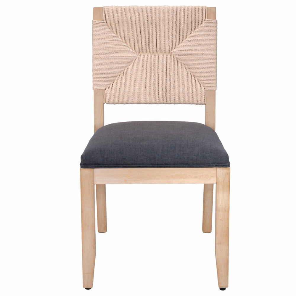English Elm French Country Solid Wood Dining Chairs Woven Hemp Back Linen Seat Farmhouse Set Grey W3426P516833