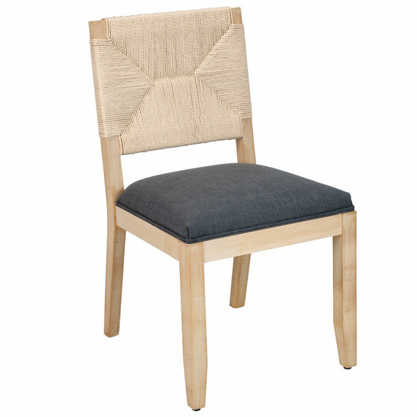 English Elm French Country Solid Wood Dining Chairs Woven Hemp Back Linen Seat Farmhouse Set Grey W3426P516833