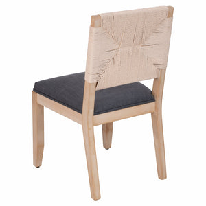 English Elm French Country Solid Wood Dining Chairs Woven Hemp Back Linen Seat Farmhouse Set Grey W3426P516833