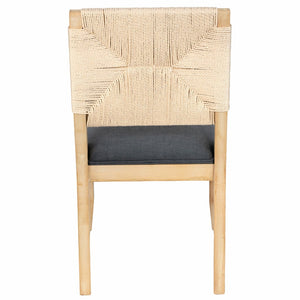 English Elm French Country Solid Wood Dining Chairs Woven Hemp Back Linen Seat Farmhouse Set Grey W3426P516833