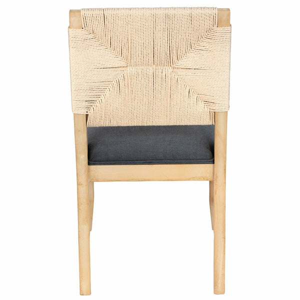English Elm French Country Solid Wood Dining Chairs Woven Hemp Back Linen Seat Farmhouse Set Grey W3426P516833