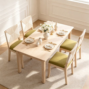 English Elm French Country Solid Wood Dining Chairs Woven Hemp Back Linen Seat Farmhouse Set Olive Green W3426P516835