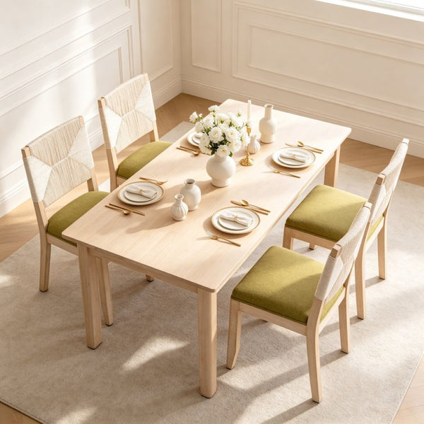 English Elm French Country Solid Wood Dining Chairs Woven Hemp Back Linen Seat Farmhouse Set Olive Green W3426P516835