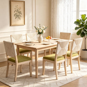 English Elm French Country Solid Wood Dining Chairs Woven Hemp Back Linen Seat Farmhouse Set Olive Green W3426P516835