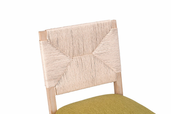 English Elm French Country Solid Wood Dining Chairs Woven Hemp Back Linen Seat Farmhouse Set Olive Green W3426P516835