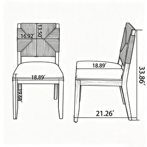 English Elm French Country Solid Wood Dining Chairs Woven Hemp Back Linen Seat Farmhouse Set Olive Green W3426P516835