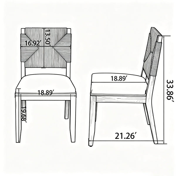 English Elm French Country Solid Wood Dining Chairs Woven Hemp Back Linen Seat Farmhouse Set Olive Green W3426P516835