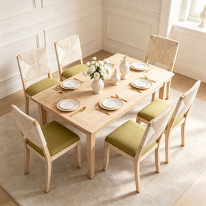 English Elm French Country Solid Wood Dining Chairs Woven Hemp Back Linen Seat Farmhouse Set Olive Green W3426P516835