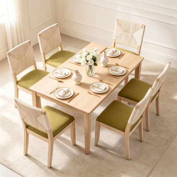 English Elm French Country Solid Wood Dining Chairs Woven Hemp Back Linen Seat Farmhouse Set Olive Green W3426P516835