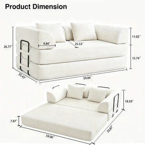 English Elm Convertible Floor Sofa Bed with Corduroy Upholstery High Density Foam Studio Sleeper Beige White W3434P509778