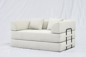 English Elm Convertible Floor Sofa Bed with Corduroy Upholstery High Density Foam Studio Sleeper Beige White W3434P509778