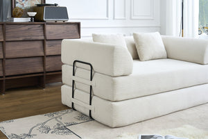 English Elm Convertible Floor Sofa Bed with Corduroy Upholstery High Density Foam Studio Sleeper Beige White W3434P509778