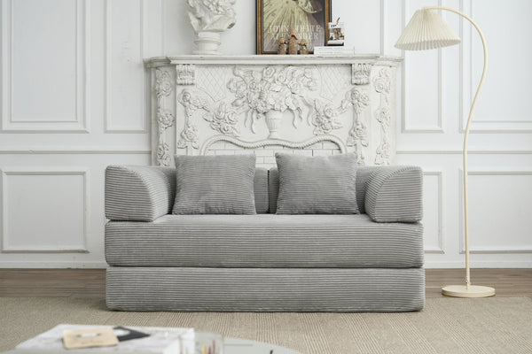 English Elm Convertible Floor Sofa Bed with Corduroy Upholstery High Density Foam Studio Sleeper Light Gray W3434P509869