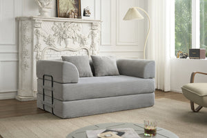 English Elm Convertible Floor Sofa Bed with Corduroy Upholstery High Density Foam Studio Sleeper Light Gray W3434P509869