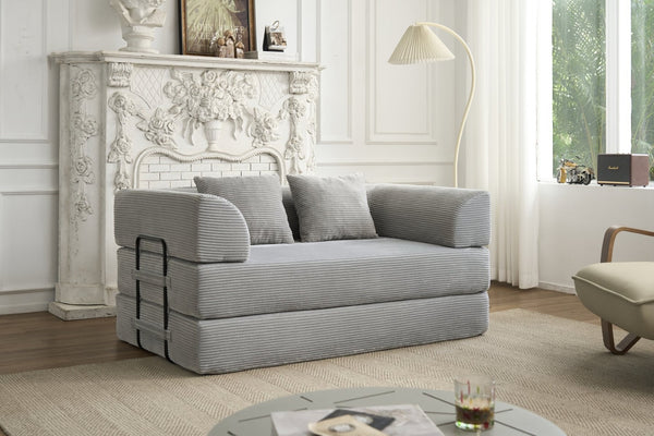 English Elm Convertible Floor Sofa Bed with Corduroy Upholstery High Density Foam Studio Sleeper Light Gray W3434P509869