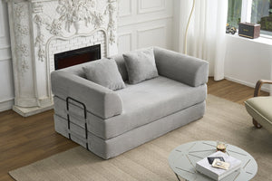 English Elm Convertible Floor Sofa Bed with Corduroy Upholstery High Density Foam Studio Sleeper Light Gray W3434P509869