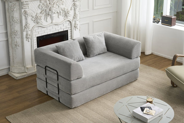 English Elm Convertible Floor Sofa Bed with Corduroy Upholstery High Density Foam Studio Sleeper Light Gray W3434P509869