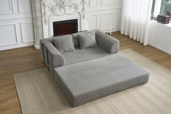 English Elm Convertible Floor Sofa Bed with Corduroy Upholstery High Density Foam Studio Sleeper Light Gray W3434P509869