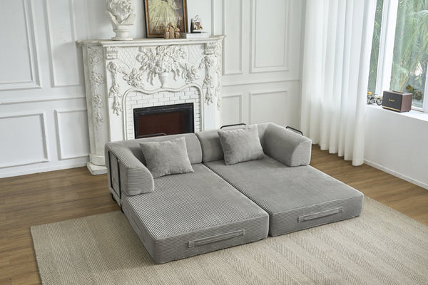 English Elm Convertible Floor Sofa Bed with Corduroy Upholstery High Density Foam Studio Sleeper Light Gray W3434P509869