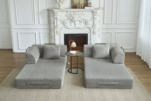 English Elm Convertible Floor Sofa Bed with Corduroy Upholstery High Density Foam Studio Sleeper Light Gray W3434P509869