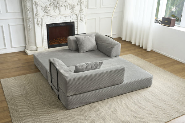 English Elm Convertible Floor Sofa Bed with Corduroy Upholstery High Density Foam Studio Sleeper Light Gray W3434P509869