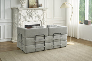 English Elm Convertible Floor Sofa Bed with Corduroy Upholstery High Density Foam Studio Sleeper Light Gray W3434P509869