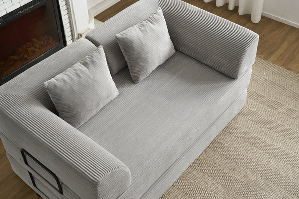 English Elm Convertible Floor Sofa Bed with Corduroy Upholstery High Density Foam Studio Sleeper Light Gray W3434P509869