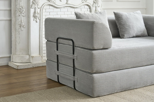 English Elm Convertible Floor Sofa Bed with Corduroy Upholstery High Density Foam Studio Sleeper Light Gray W3434P509869