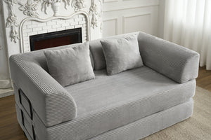 English Elm Convertible Floor Sofa Bed with Corduroy Upholstery High Density Foam Studio Sleeper Light Gray W3434P509869
