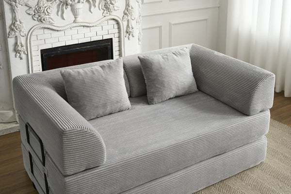 English Elm Convertible Floor Sofa Bed with Corduroy Upholstery High Density Foam Studio Sleeper Light Gray W3434P509869