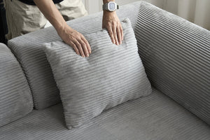 English Elm Convertible Floor Sofa Bed with Corduroy Upholstery High Density Foam Studio Sleeper Light Gray W3434P509869