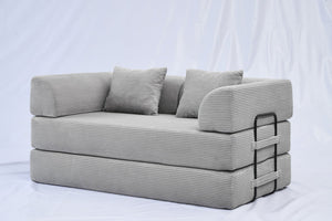 English Elm Convertible Floor Sofa Bed with Corduroy Upholstery High Density Foam Studio Sleeper Light Gray W3434P509869