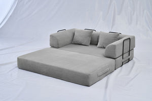 English Elm Convertible Floor Sofa Bed with Corduroy Upholstery High Density Foam Studio Sleeper Light Gray W3434P509869