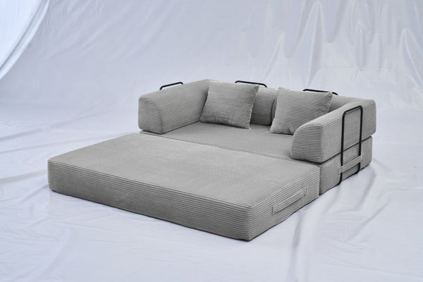 English Elm Convertible Floor Sofa Bed with Corduroy Upholstery High Density Foam Studio Sleeper Light Gray W3434P509869