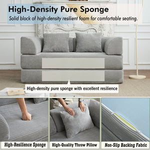 English Elm Convertible Floor Sofa Bed with Corduroy Upholstery High Density Foam Studio Sleeper Light Gray W3434P509869