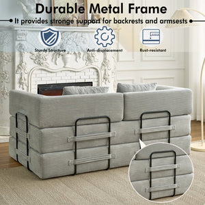 English Elm Convertible Floor Sofa Bed with Corduroy Upholstery High Density Foam Studio Sleeper Light Gray W3434P509869