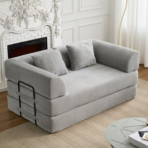 English Elm Convertible Floor Sofa Bed with Corduroy Upholstery High Density Foam Studio Sleeper Light Gray W3434P509869