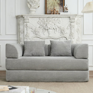 English Elm Convertible Floor Sofa Bed with Corduroy Upholstery High Density Foam Studio Sleeper Light Gray W3434P509869