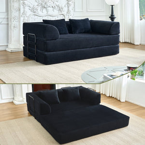 English Elm Convertible Floor Sofa Bed with Corduroy Upholstery High Density Foam Studio Sleeper Black W3434P509870
