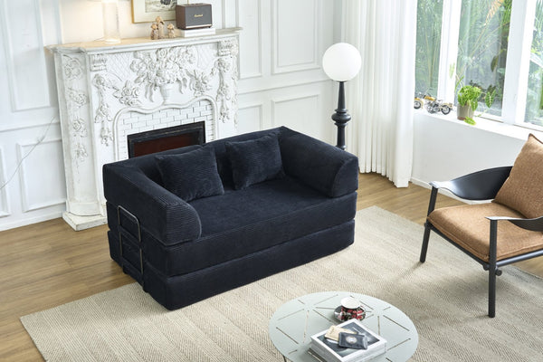 English Elm Convertible Floor Sofa Bed with Corduroy Upholstery High Density Foam Studio Sleeper Black W3434P509870